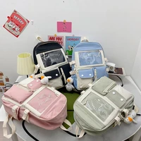 new large capacity women backpack transparent waterproof nylon girls schoolbag teenager book bag preppy kawaii pendant pvc