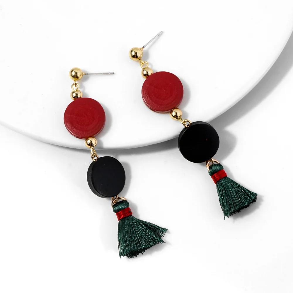 

Handmade Round Wood Pendant Earrings Simple Light Luxury Ladies Long Tassel Earrings Party Gift Jewelry Wholesale for Women