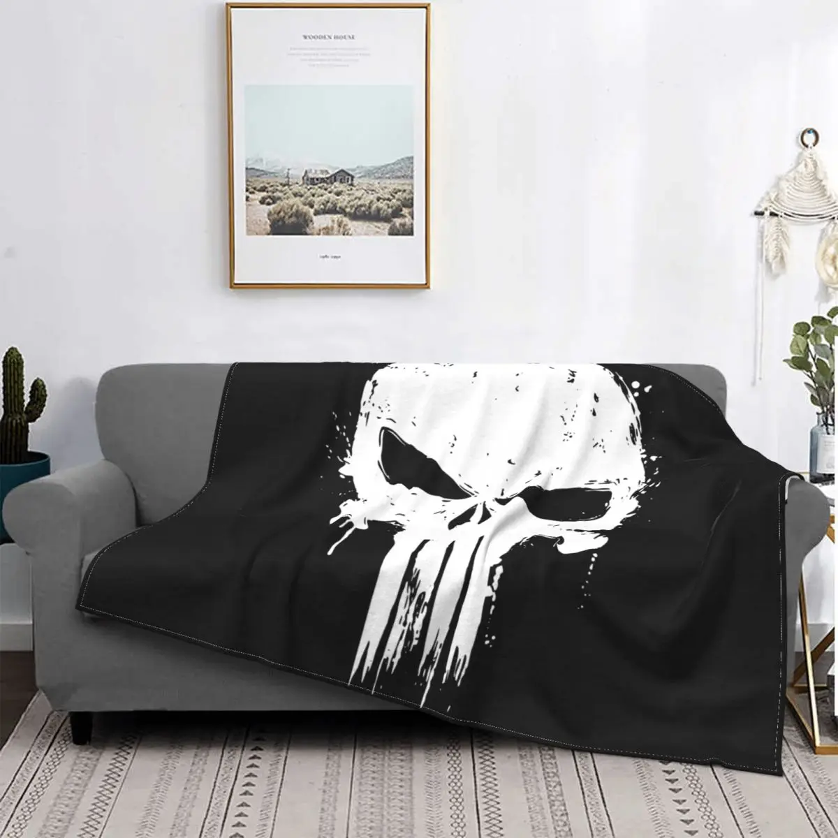 

Fierce Punisher Art Blanket Skull Dead Skeleton Winter Warm Bedspread Plush Soft Cover Flannel Throw Blanket Bedding Bed Couch