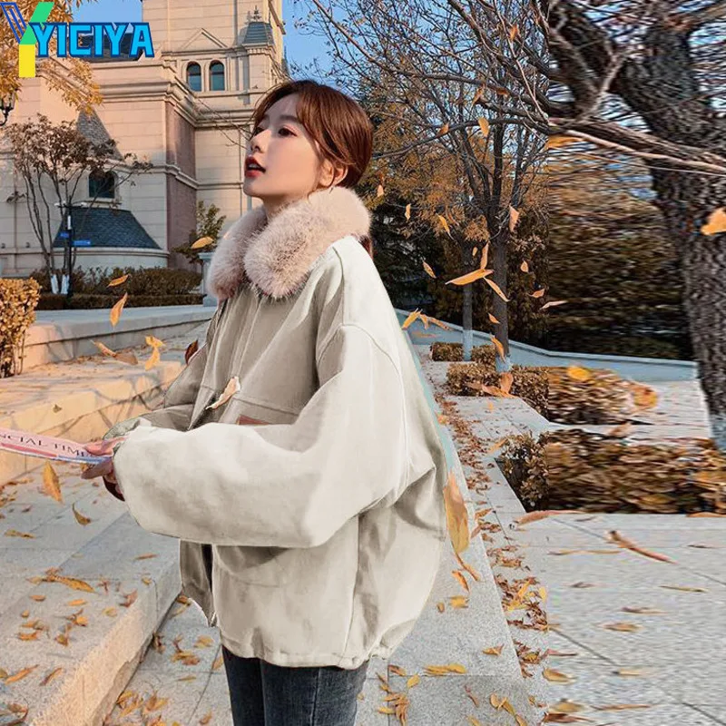 YICIYA 2023 Winter Jacket For Women Parkas Fashion Long Coats Turn-down Collar Jackets Slim With Fur Collar Warm Female Clothing