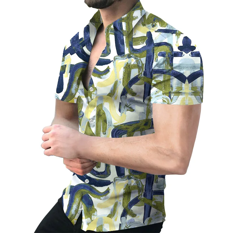 Men's Short Sleeve Shirt 2022 Summer New Men Clothing European American Retro Trend chemise Casual Fashion Printed Cardigan