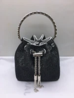 black color diamond evening clutch bag wedding party women luxury shiny rhinestone bucket purse handbag shoulder crossbody bag