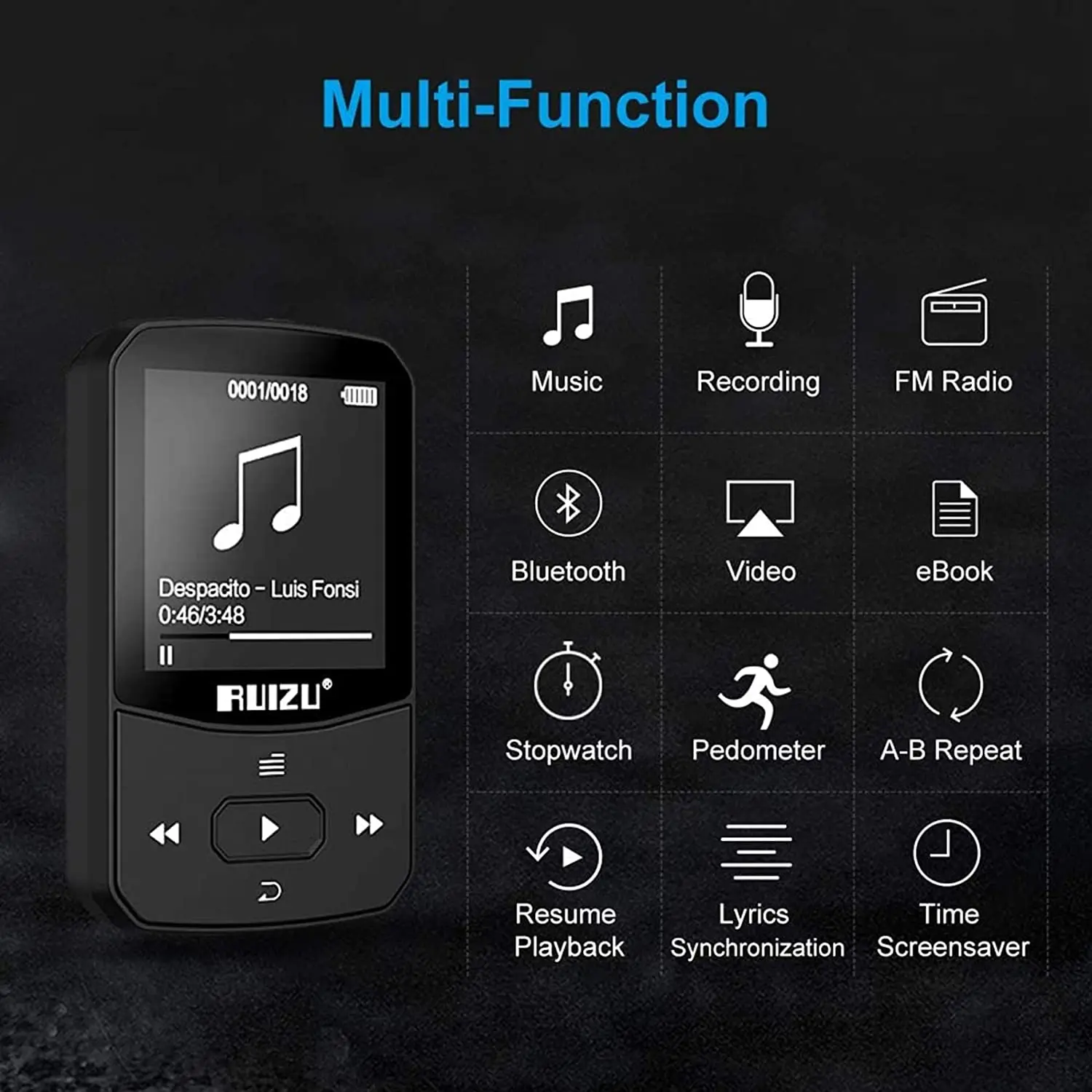 RUIZU X52 Sport Bluetooth MP3 Player Portable Clip Mini Walkman With Screen Support FM,Recording,E-Book,Clock,Pedometer Radio images - 6