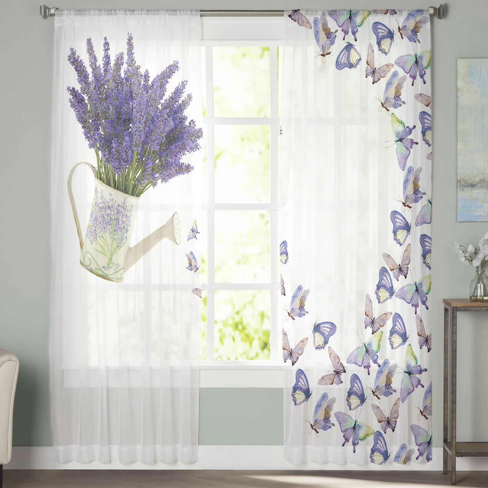 Фиолетовые Лавандовые бабочки прозрачные шторы для гостиной спальни кухни тюль