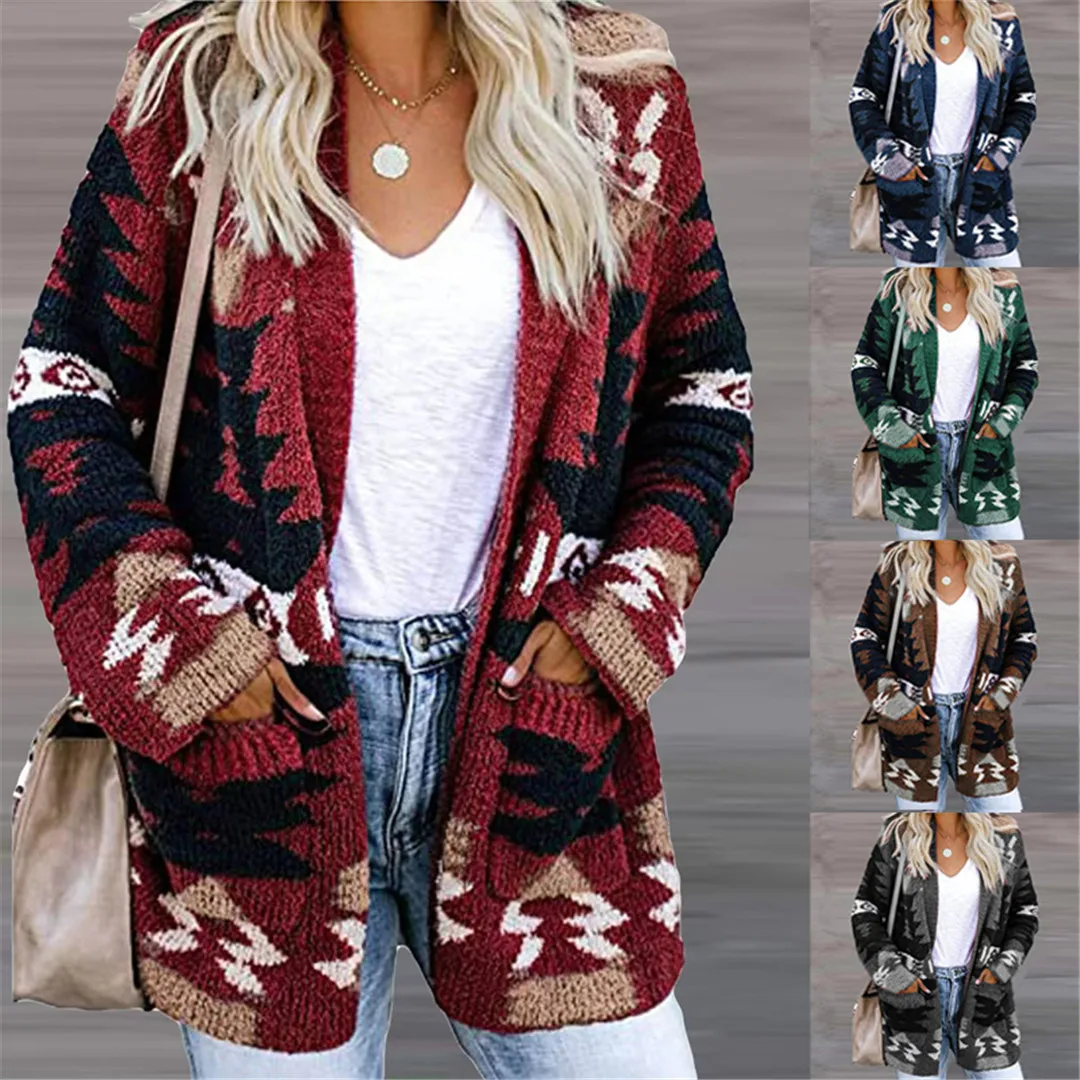 

Stitch Christmas Sweater Winter Cardigan 2022 Woman Loose Knit Cardigan