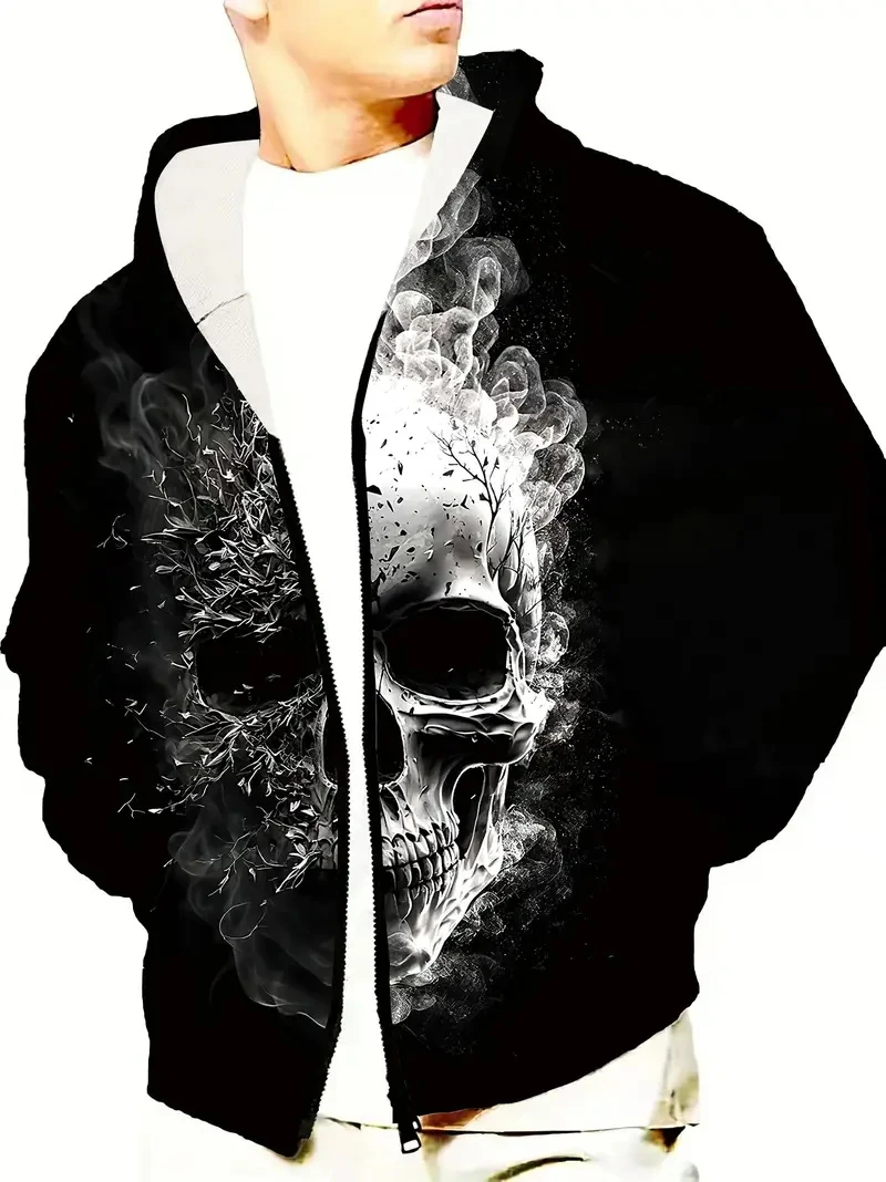 Y2K мужские толстовки на молнии с 3D принтом ужасов и черепа графические