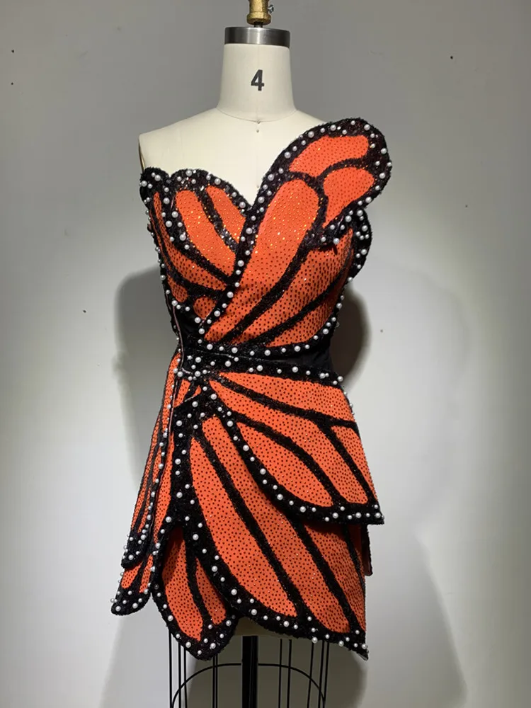 2023 дизайнерское женское платье-бабочка роскошное облегающее платье с жемчугом и