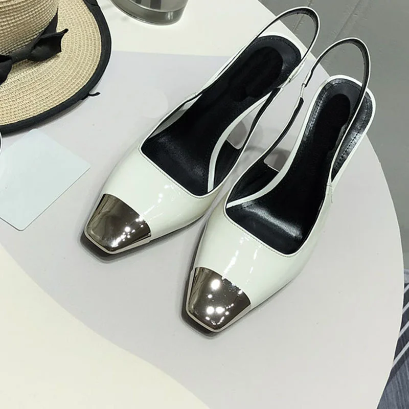 Metal Square Toe Sandalias Mujer Verano Stiletto Heels Women's Sandals Straps Buckle Zapatos De Mujer Tacon Medio Elegantes