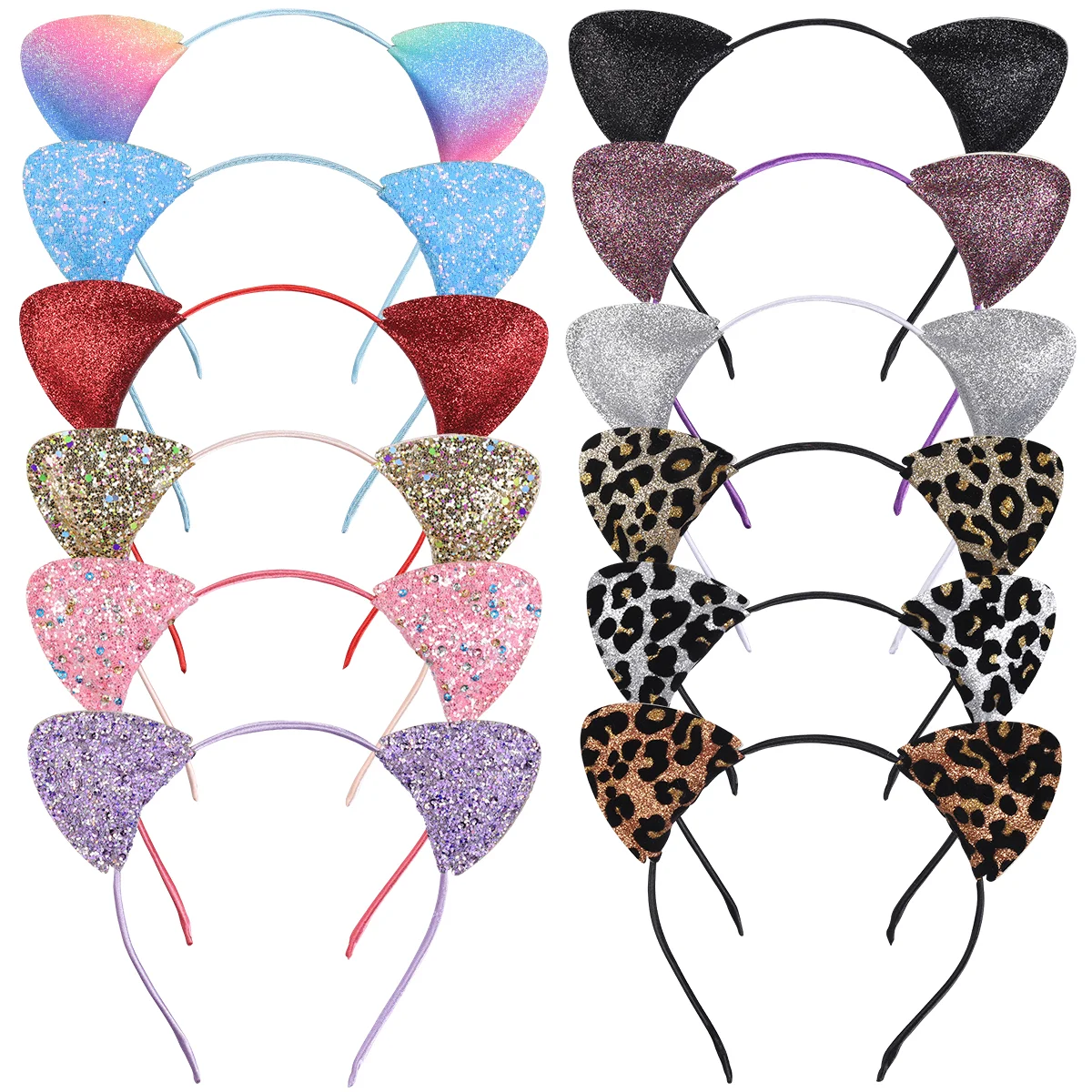 

12pcs Cat Ear Headbands, Giltter Sequin Ear Hairbands Metal Hair Hoops Headbands for Daily Party