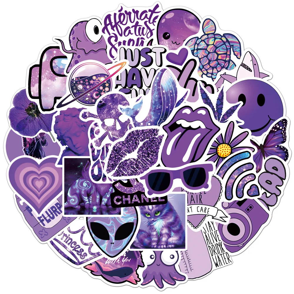 

50pcs purple small fresh graffiti sticker suitcase guitar car computer Waterproof PVC sticker
