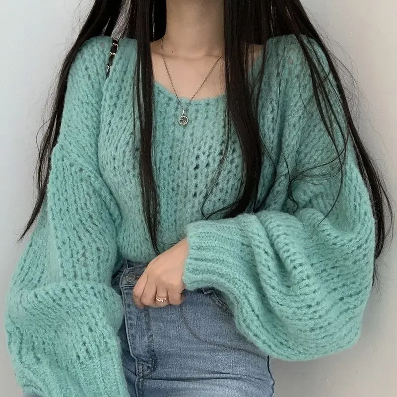 Мешковатые пуловеры женские с рукавами летучая мышь Ulzzang Chic Pure Cozy Осень Зима Harajuku