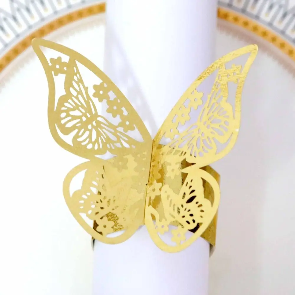 

Banquet Style Table Decoration Wedding Supplies Party Dinner Happy New Year Butterfly Napkin Ring Laser Cut Hollowed