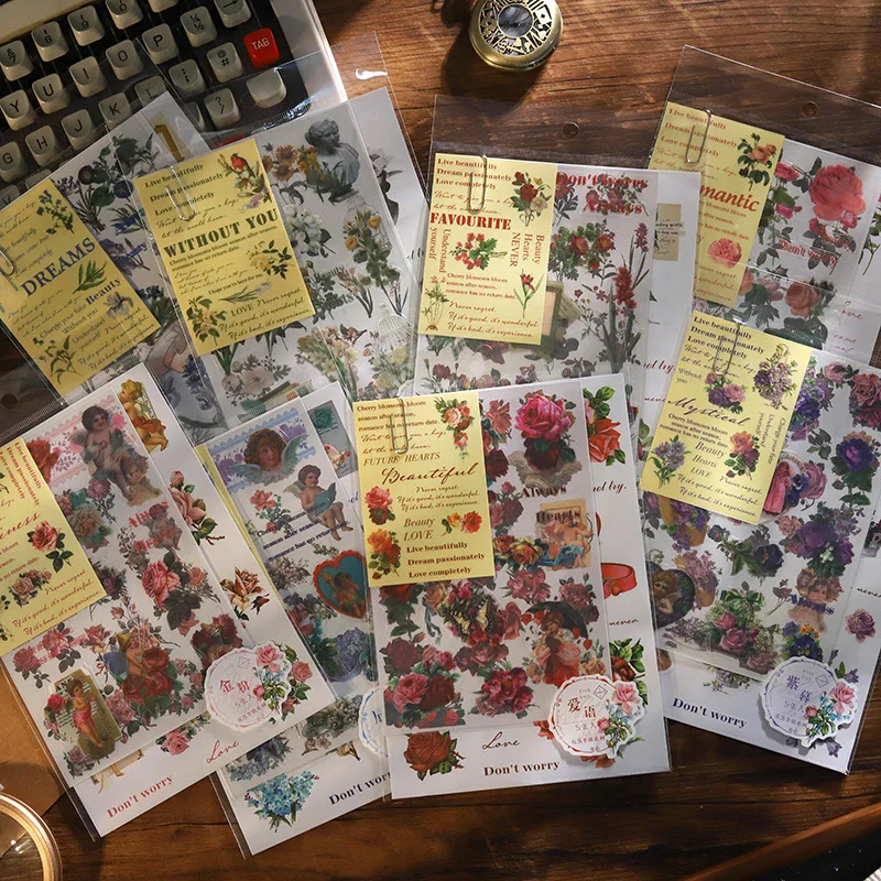 

5 листов, винтажные наклейки в виде цветов для ноутбука