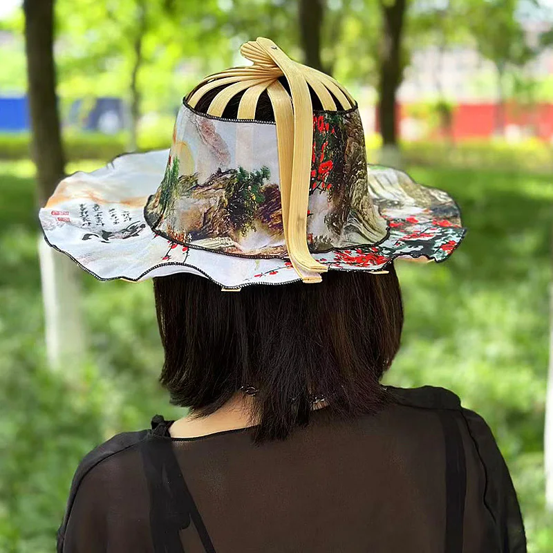 

8 Styles Foldable Wide Brim Floral Printed Hat Fan Portable Breathable Women Summer Travel Beach Shopping Sunscreen Cap
