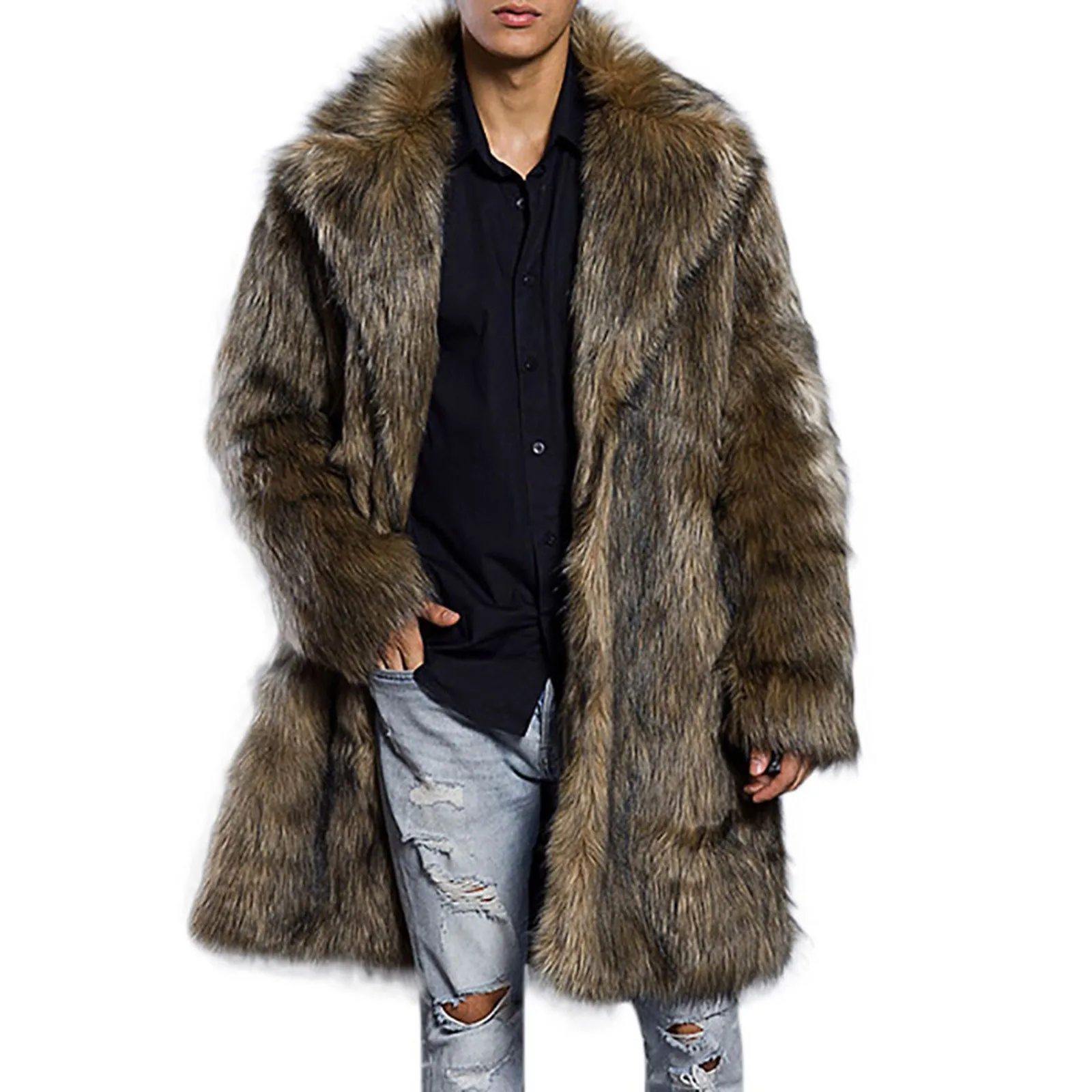 

Men Warm Thickening Coats Jacket Long Coat Jacket Faux-Fur Outwear Cardigan Fashion Solid Warm Casual formal Jackets for men