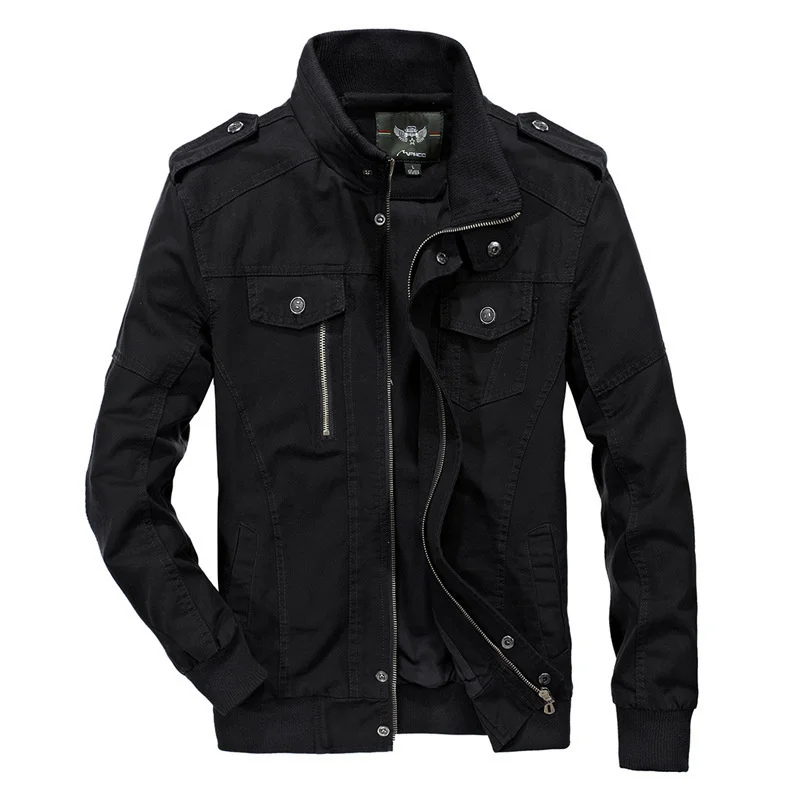 M-6XL Oversized Men's Clothes Autumn Casual Washed Cotton Military Jacket Handsome Male Stand Collar Ziper Loose Coats Outerwear