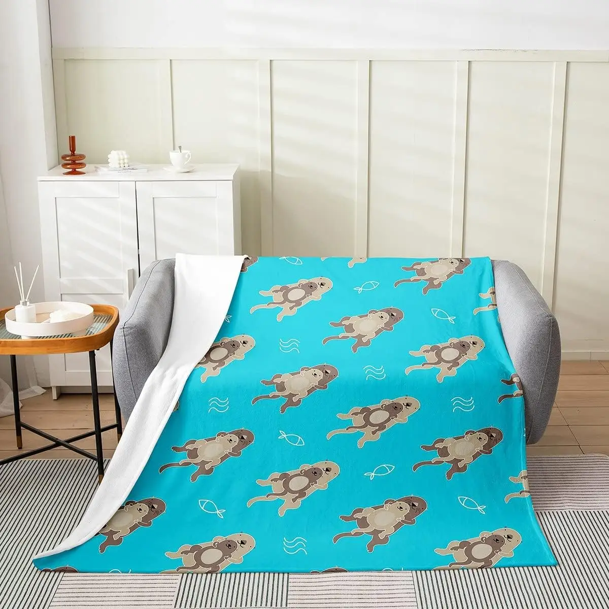 

Милое одеяло для кровати с морской выдрой, детское мультяшное одеяло для всей семьи с выдрой, для мальчиков и девочек, кавайное Подводное декоративное флисовое животное