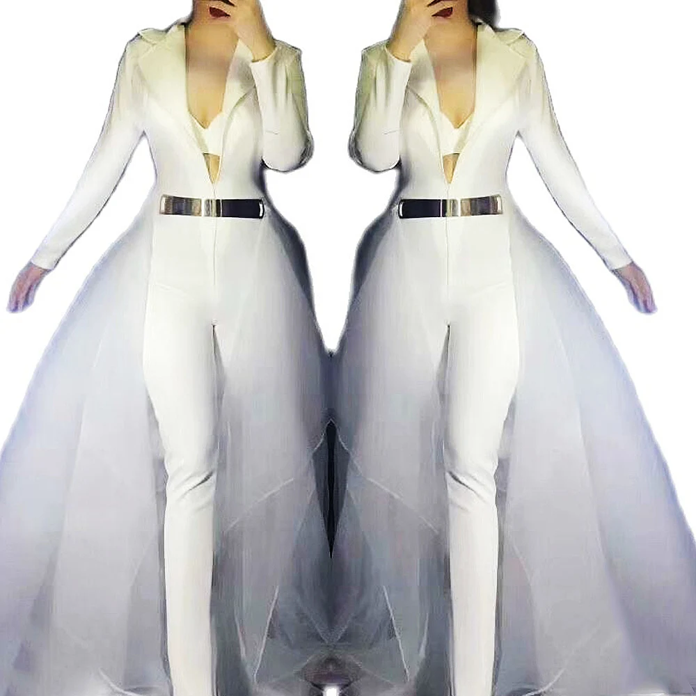 

Комбинезон женский стрейчевый с отложным воротником, длинный сетчатый костюм из трех предметов, модель Singer Performance танцевальный сценический...