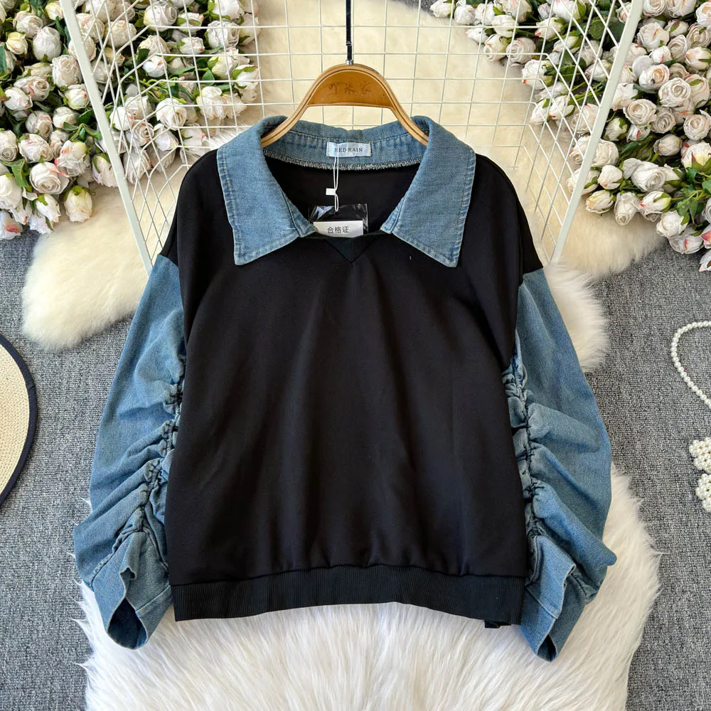 Женская джинсовая толстовка с капюшоном Feel Fake Two Свободные полосатые рубашки