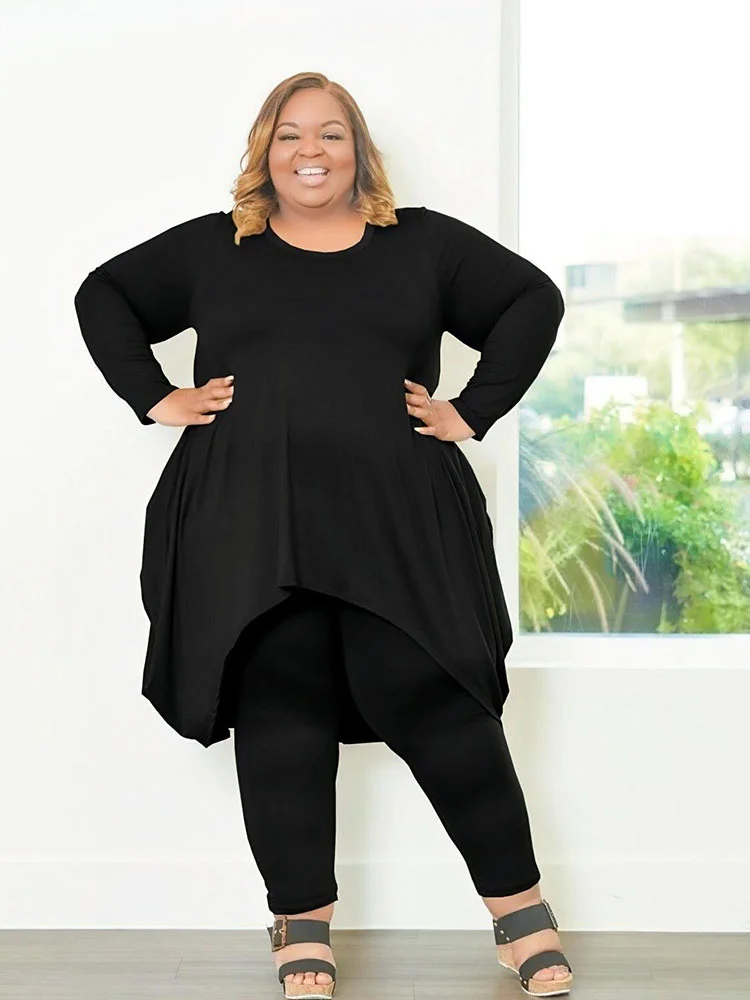 Plus Size Two Piece Sets Womens Outifits Long Sleeve Top and Pants Female Set Curvy Women Clothes Wholesale b 3xl 4xl 5xl 6xl