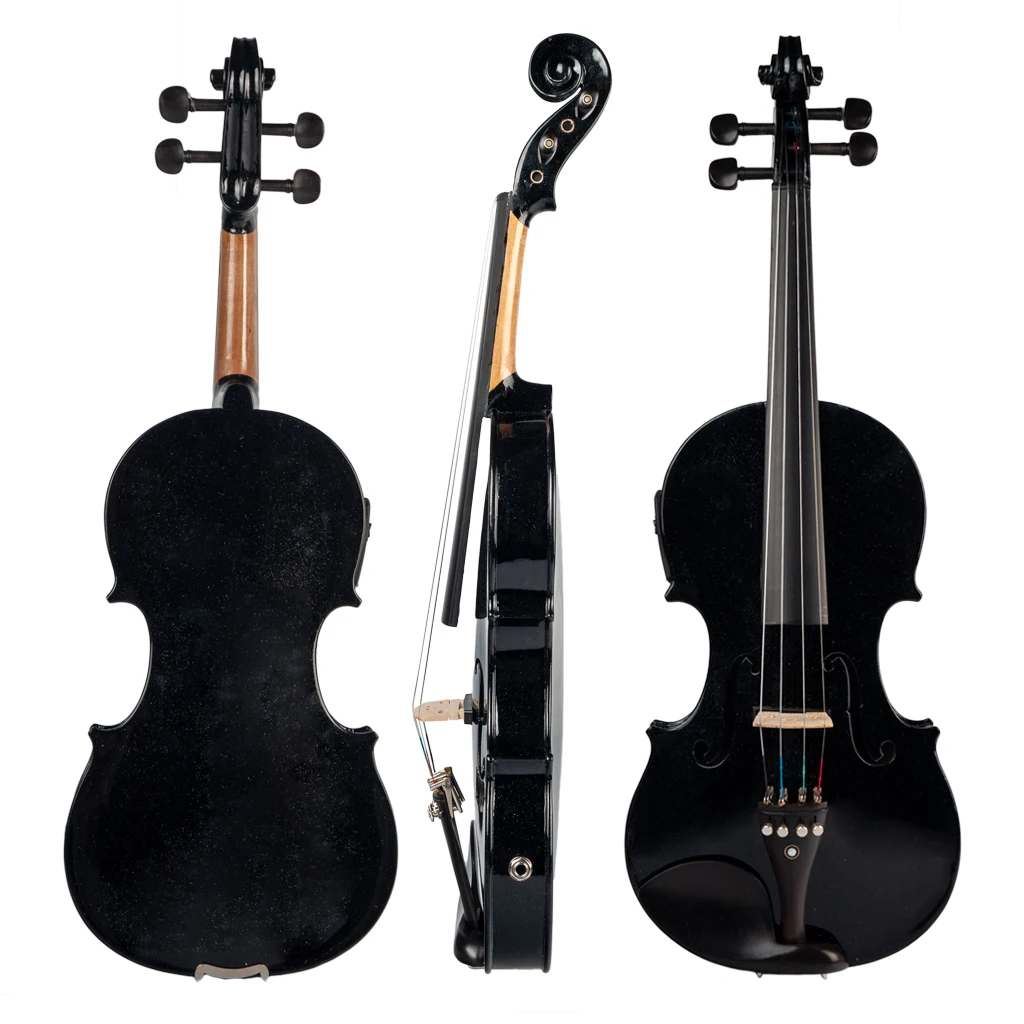 NAOMI 4/4 Full Size Violin Fiddle Acoustic Electric Violin Solid Wood Body Ebony Accessories  Black Electric Violin enlarge