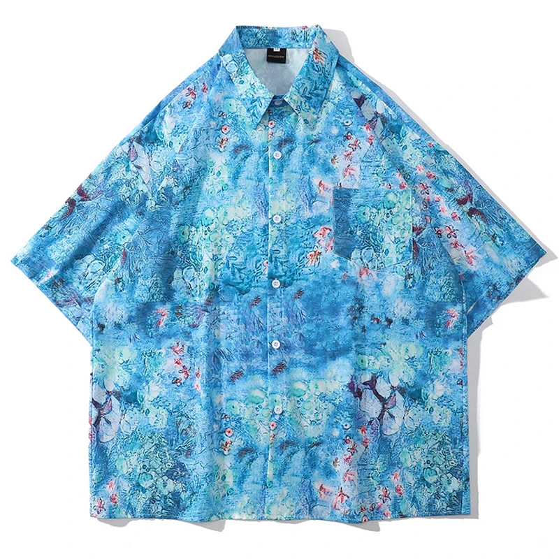 

Рубашка с отложным воротником и цветочным принтом, в стиле унисекс
