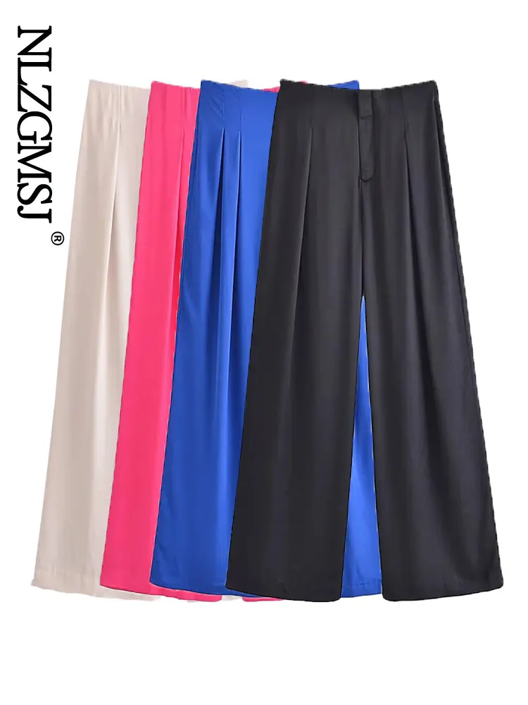 

Nlzgmsj Women Wide Leg Women Suit Pants Vintage Office Ladies 2023 Summer Elegant Straight Trouser Female Baggy High Waist Pants