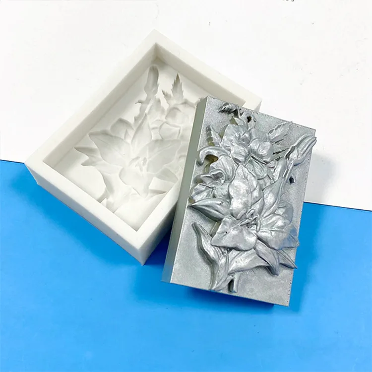 

Embossed Lily Flower Chocolate Baking Fondant Mold Square Flower Shape Handmade Soap Homemade Silicone Mold