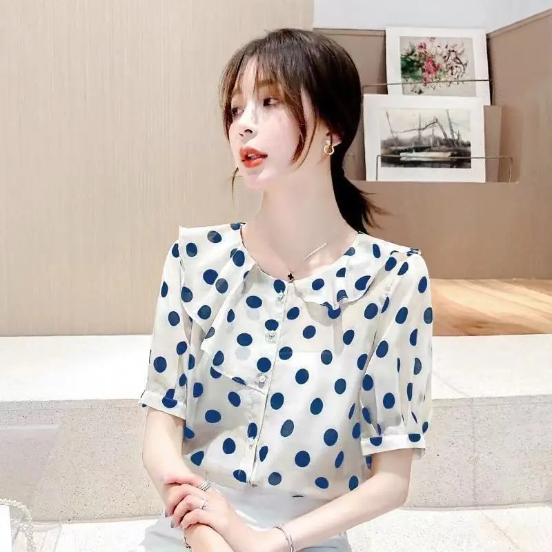 Женская шифоновая рубашка с воротником в виде листьев лотоса