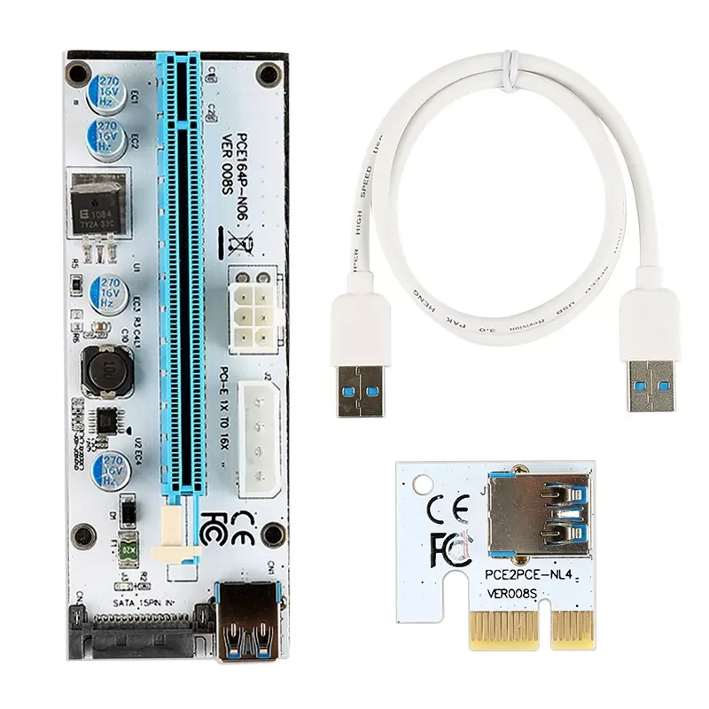 

Синяя VER008S PCI-E 1X до 16X расширитель PCIE Райзер карта 100 см 80 см USB 3,0 кабель 4 контакта 6 контактов SATA источник питания светодиодный индикатор Нови...