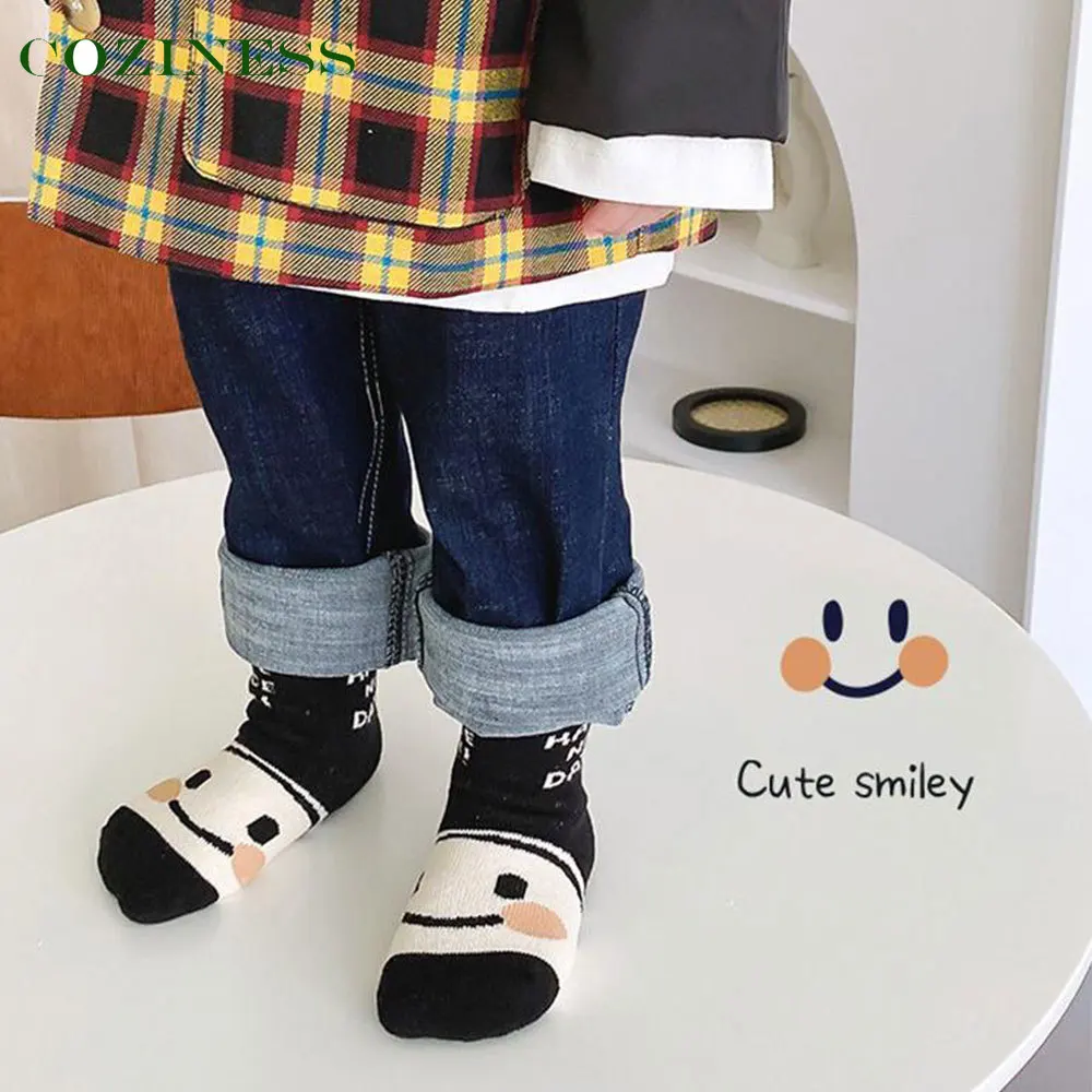 

Baby Sock Cute Cartoon Letter Stripes Winter Thick Warm Leg Warmers Sock 1-12 Years 5 Pairs Set 100% Cotton Neutral Kids Socking