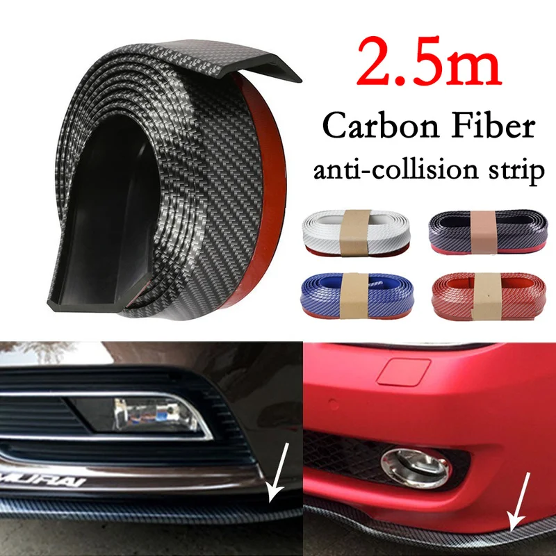 

2.5m Carbon Fiber Car Anti-collision Strip Rear Trunk Bumper Sticker Anti-Scratch Decal Strip Auto Guard Pad Protective Cover