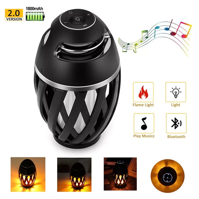 Wireless Speaker LED Flame Light Loudspeaker Bluetooth Music Player LED Flame Atmosphere Torch Lamp Flicker Light