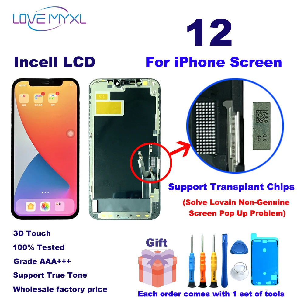 

ЖК-дисплей для iPhone 12 Pro, ЖК-дисплей с сенсорным 3D экраном и дигитайзером в сборе, запасные части, поддержка микросхем для пересадки