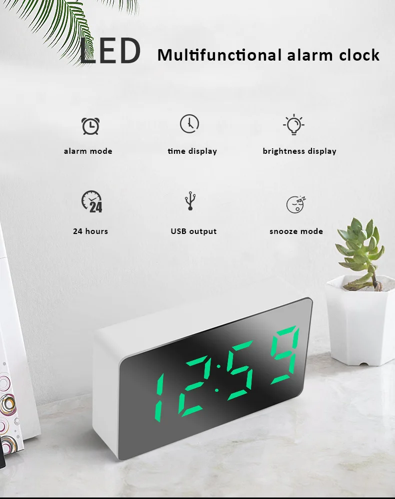 

Silent Desk Clock Timing Clocks Anti-disturb Funtion Alarm Snooze Display Time Bedside Led Clock For Children Table Clocks