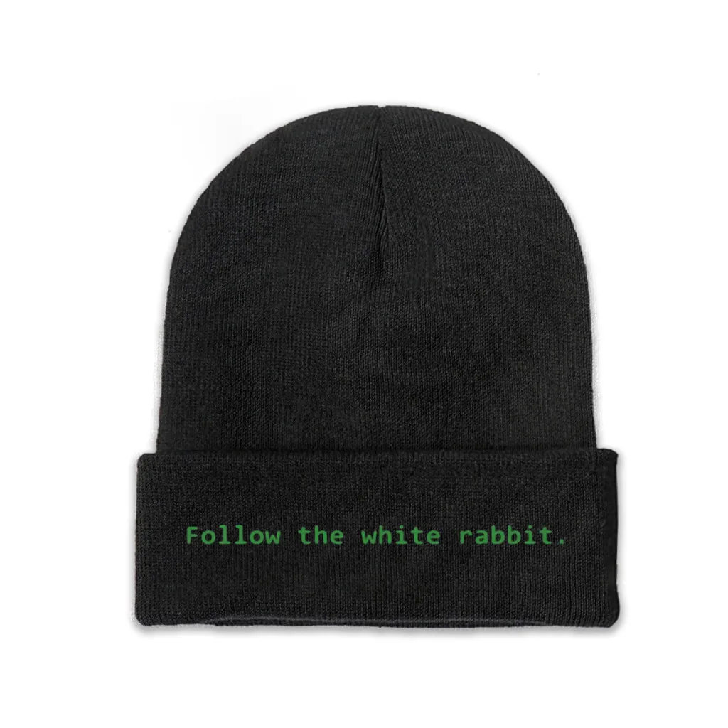 

Knit Hat The Matrix Neo Morpheus Film Winter Warm Beanie Caps Follow White Rabbit Code Men Women Fashion Casual Bonnet