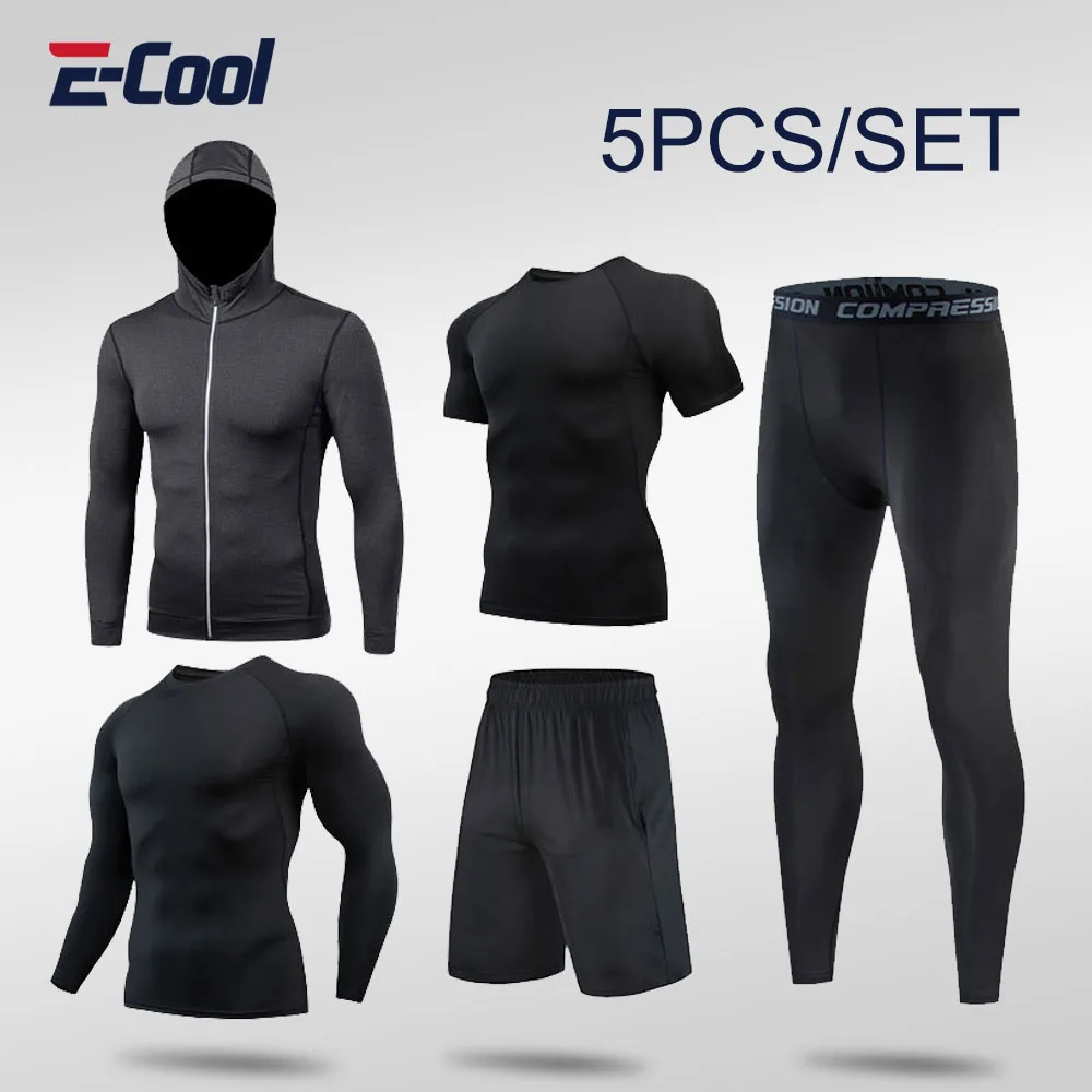

5Pcs Running Workout Set Men's Compression Sportswear Sets Gym Fitness Clothes Jogging Training Sports Suit Moisture-wicking