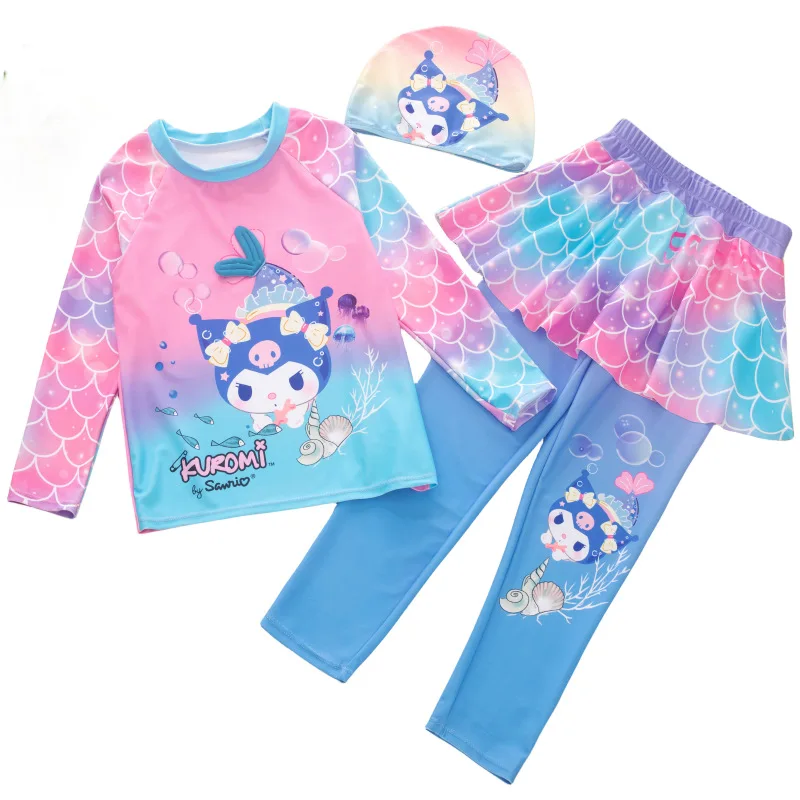 Детский слитный купальник Kawaii Kuromi My Melody из мультфильма аниме Sanrio с милым сердечком для девочки среднего и старшего возраста (art.: 3920c71dcaf45) - 3920c71dcaf45