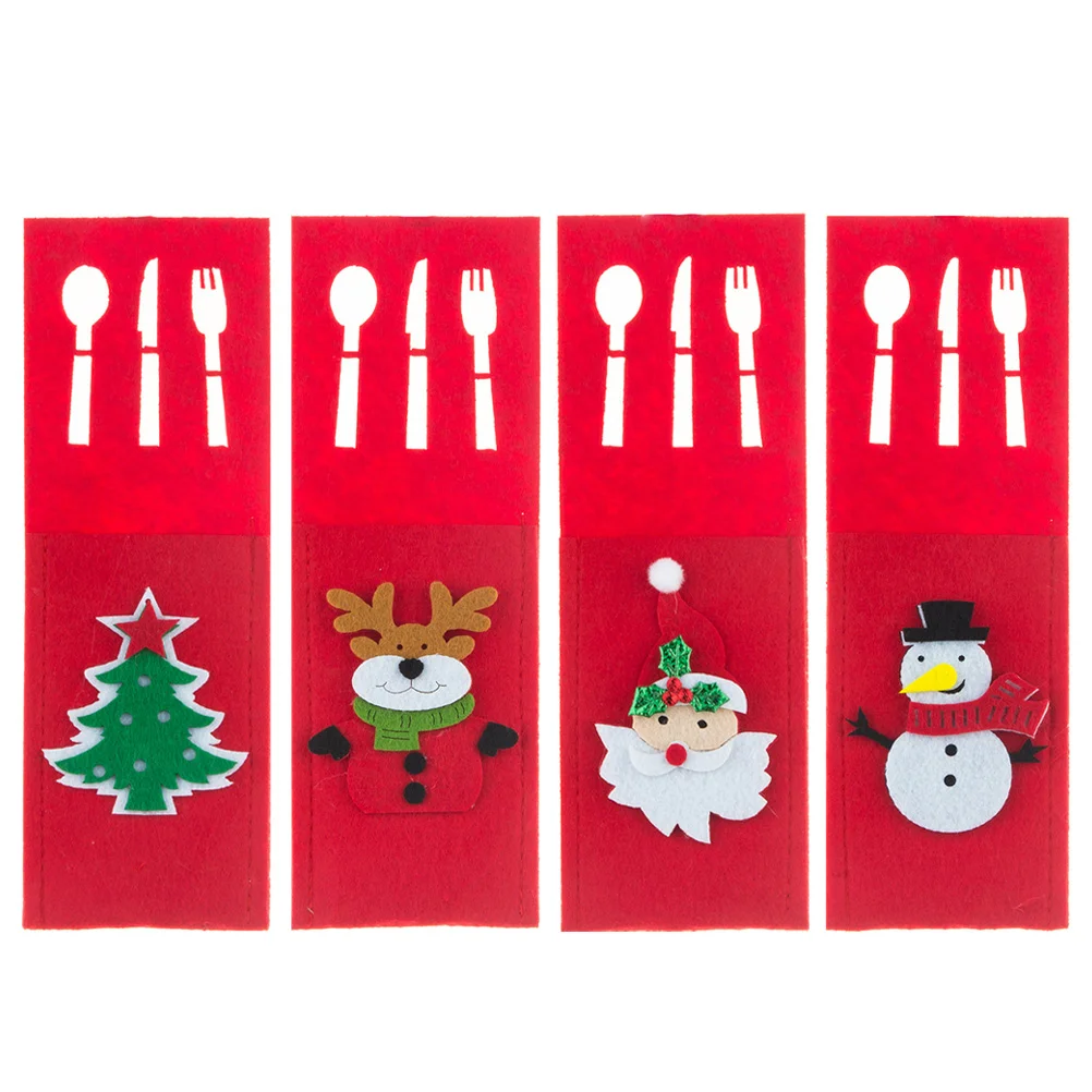 

Christmas Cutleryholder Tableware Pouch Felt Table Coversilverware Flatwaregift Setting Decoration Santa Dinner Fork Redutensil