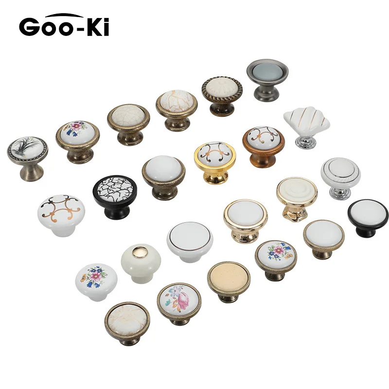 goo ki european elegant round drawer knobs ceramic kitchen cabinet knobs handles wardrobe furniture pulls square door handles free global shipping
