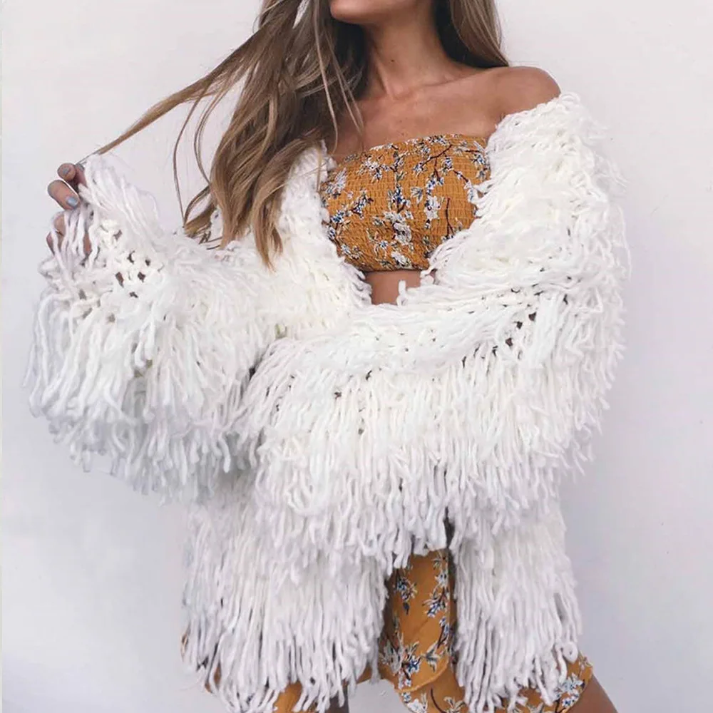 Women's Fur Jacket Autumn and Winter Women's Woven Wool Sweater Plush Coat Top Women's Faux Fur Coat