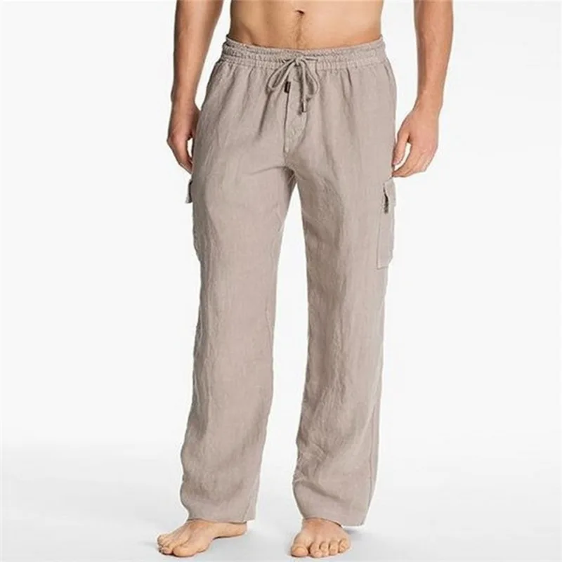 

Mens Summer Casual Cotton Linen Loose Drawstring Yoga Pants Trousers Men Clothing Pantalones De Hombre Mens Solid Overall Pants