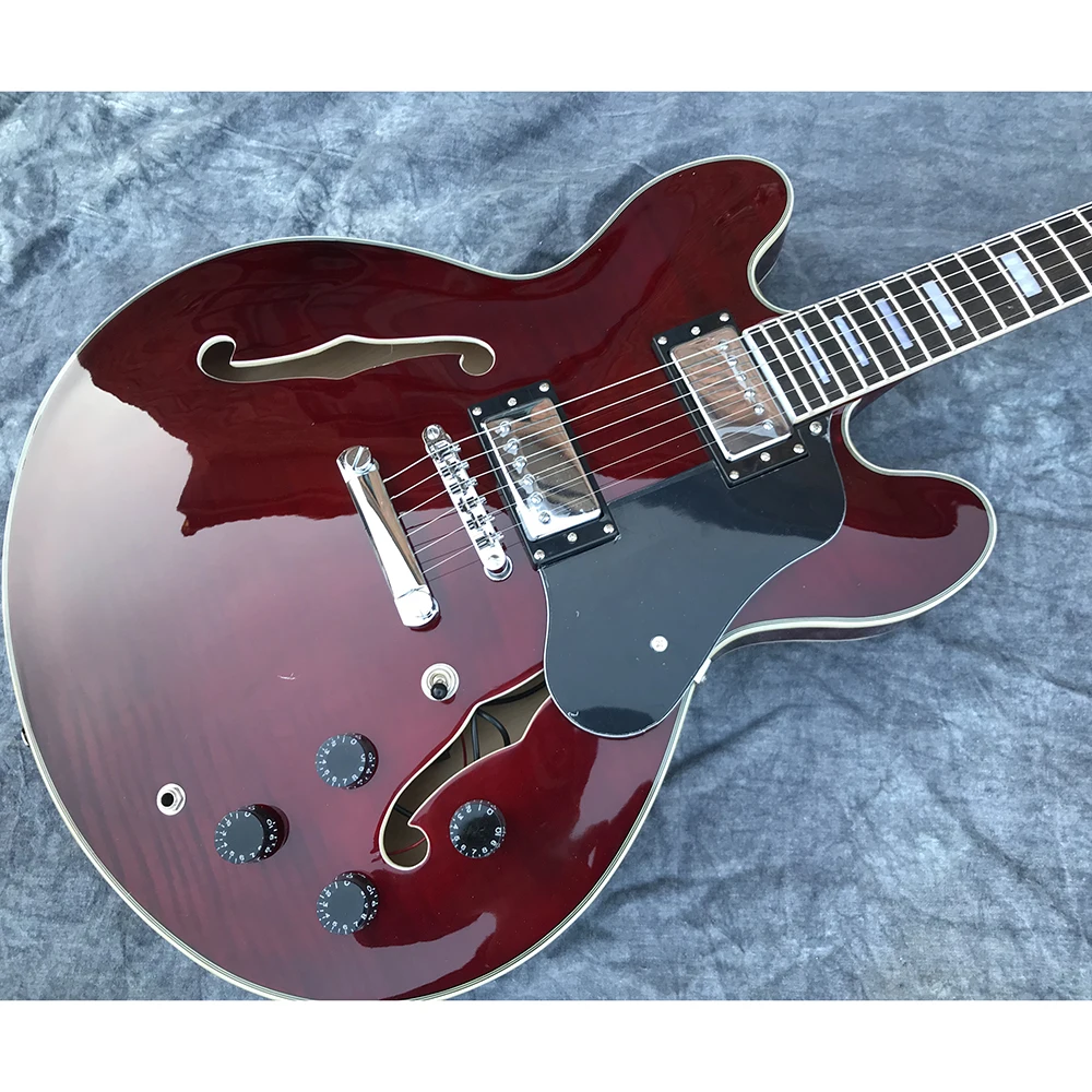 

Semi hollow double F-holes jazz electric guitar, Mahogany guitar body, Flame maple wood veneer