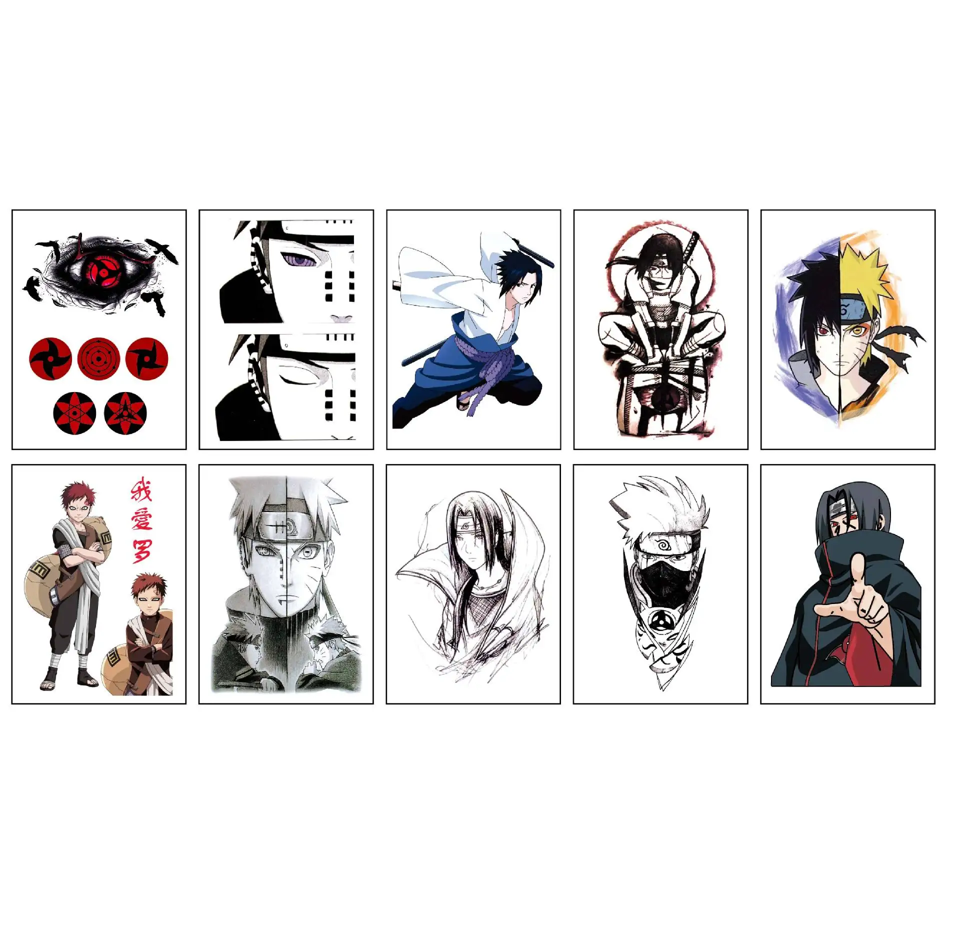 Набор из 10 наклеек для татуировок Наруто АНБУ Sasuke Uchiha Itachi привидение рассекающее