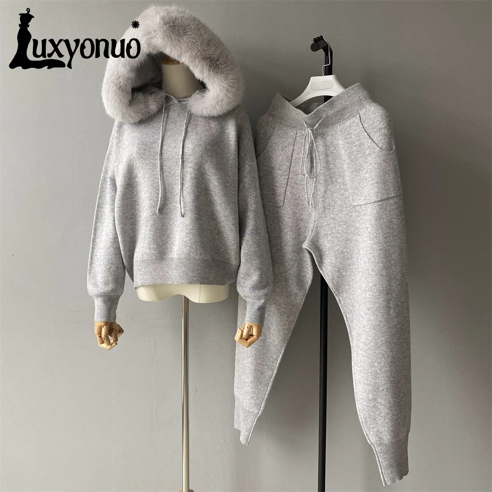 Luxyonuo женский комплект свитера с воротником из искусственного меха осенний