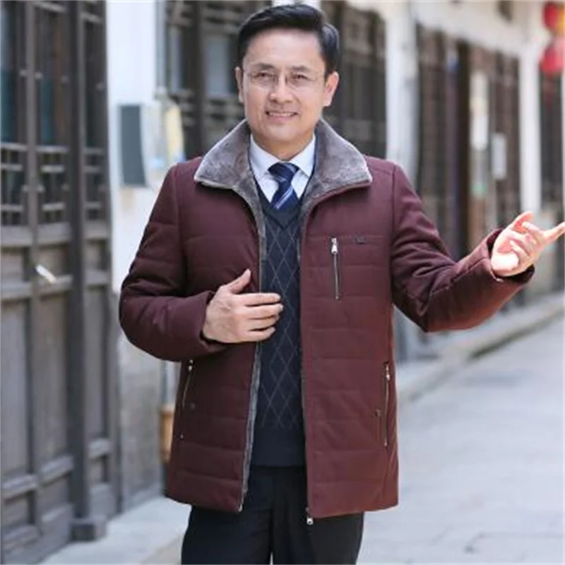 Winter warm jacket men coat Cotton clothes Plus velvet jacket with thicken middle-aged and elderly fur collar b335