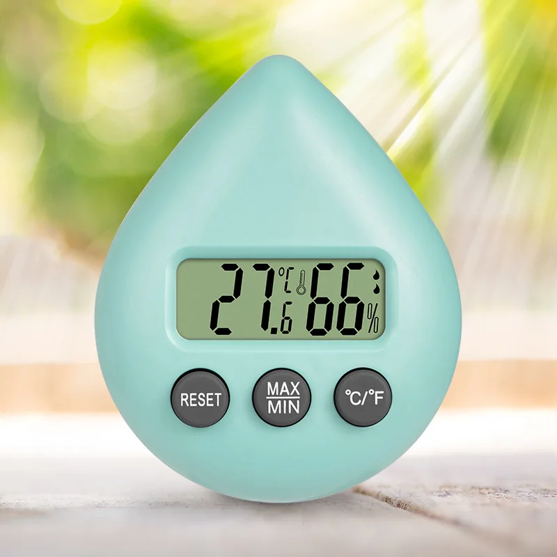 Foreign trade new creative home office school baby room water drop electronic suction cup adsorption hygrometer