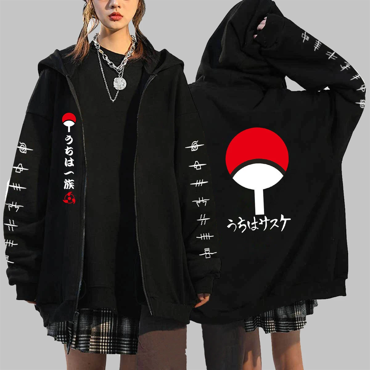 Men's Y2K Aesthetic Hoodie Cartoon Graphic Anime Print Long Sleeve Zip Up Sweatshirts Jacket 90s Gothic Coat Streetwear Pullover