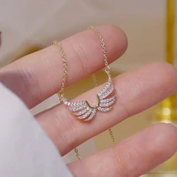 huitan luxury gold color angle wing pendant necklace for women full paved cz stone exquisite wedding party gift trendy jewelry