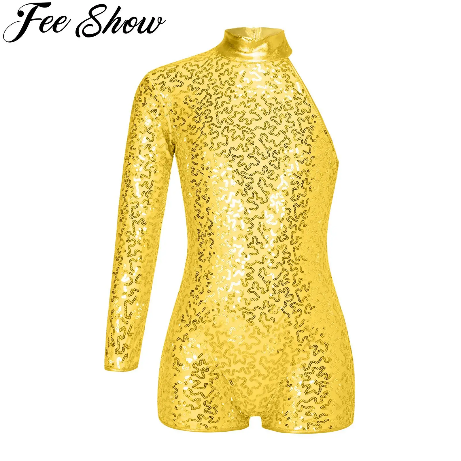 

Kids Girls Ballet Dance Gymnastics Leotard Single Long Sleeve Sequins Shorty Unitard Workout Bodysuit Jazz Performance Costumes